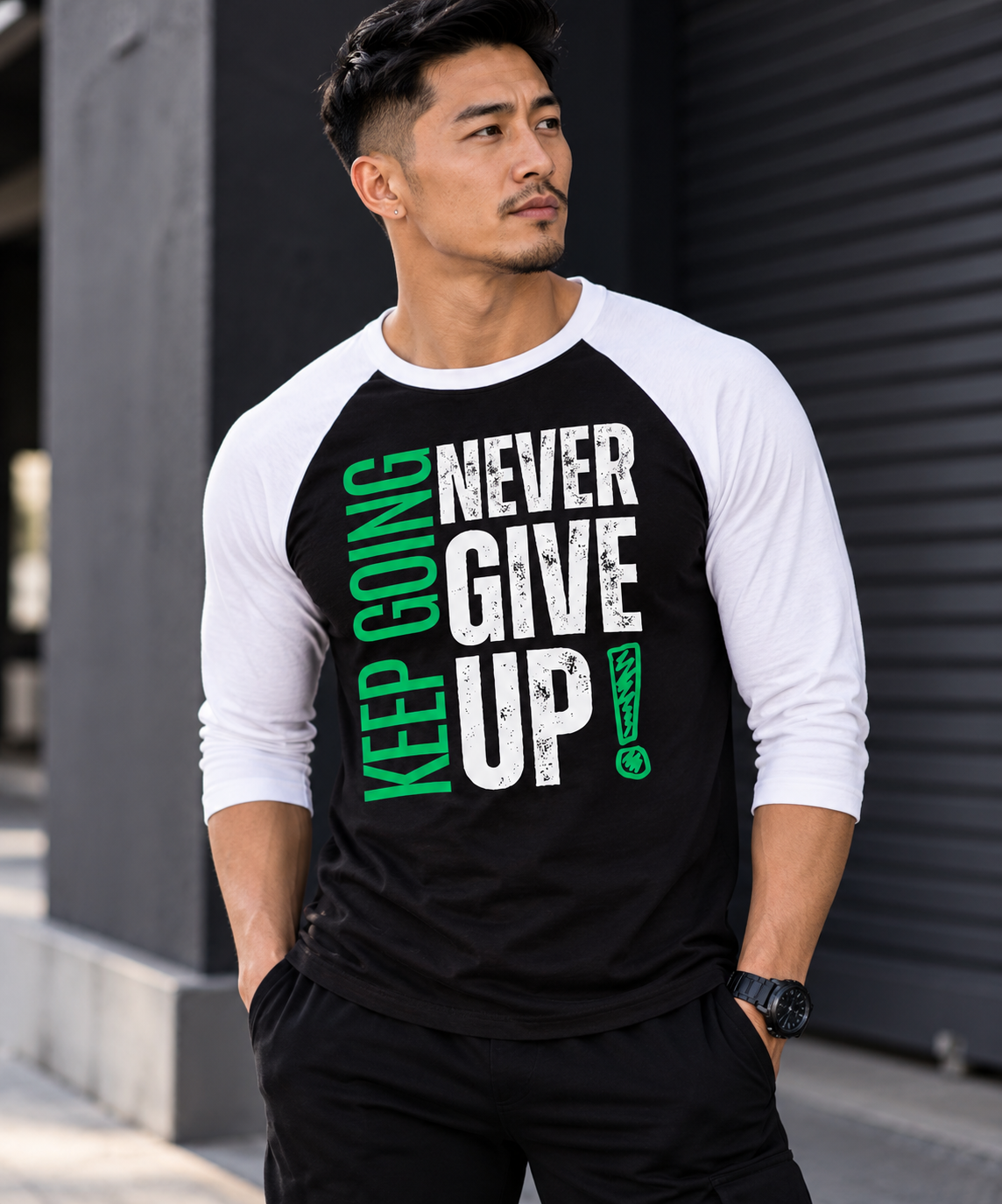 NEVER GIVE UP Unisex 3/4-Sleeve Shirt