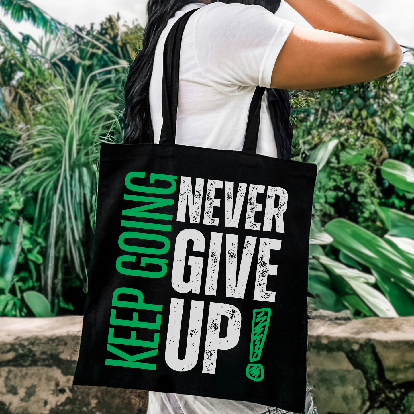 NEVER GIVE UP CANVAS TOTE BAG